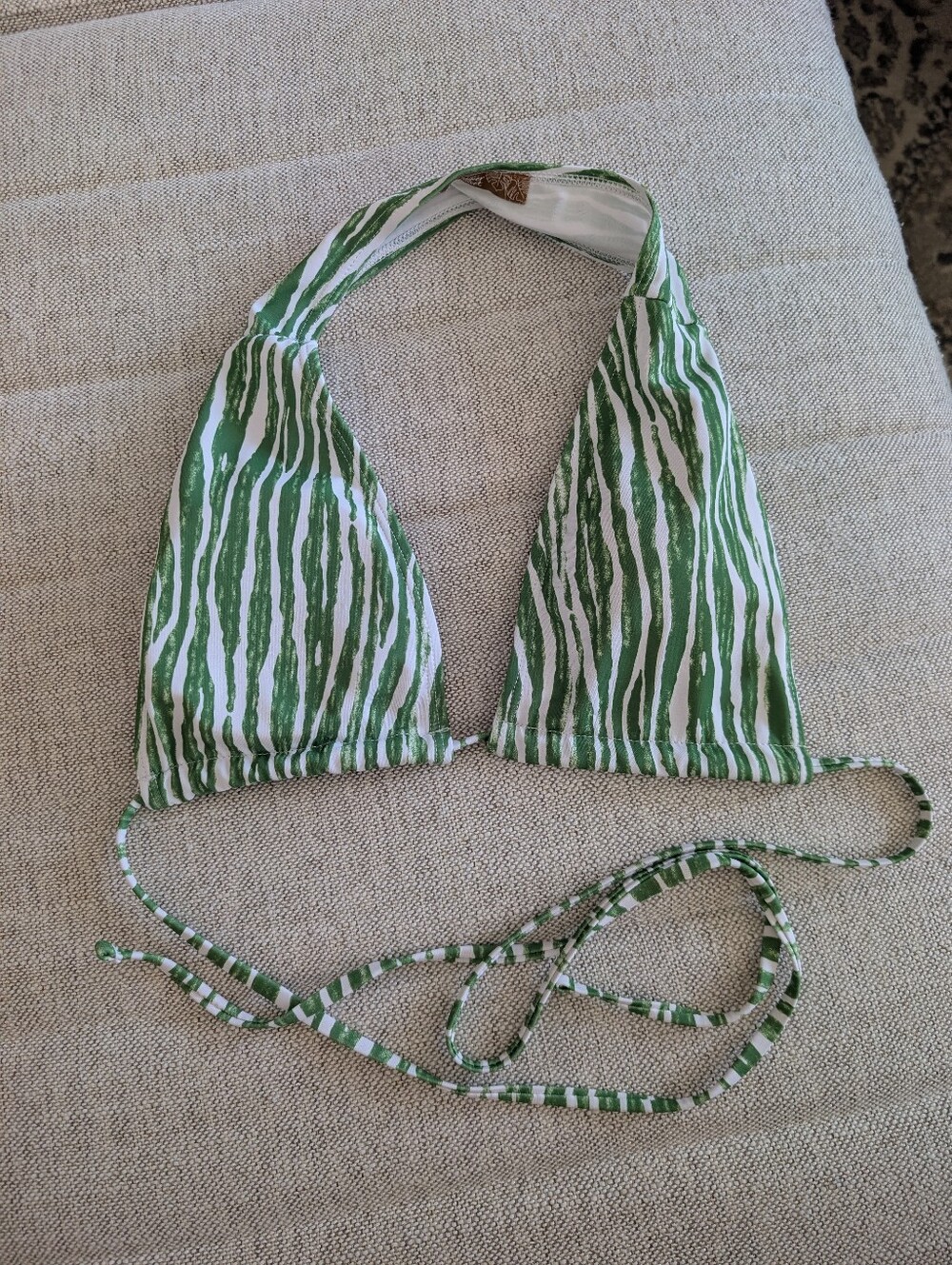Copper Closer Halter Bikini Top Green Zebra Print Size S